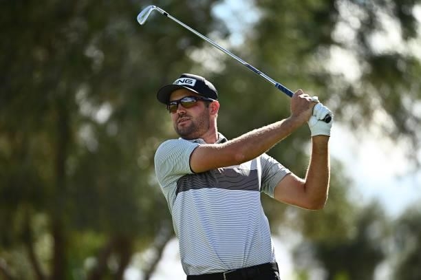 Corey Conners hits his tee shot on the eighth hole during round two of the Shriners Children's Open at TPC Summerlin on October 08, 2021 in Las...