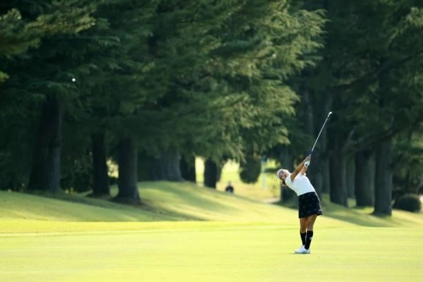 Maria Shinohara of Japan hits her second shot on the 1st hole during the second round of the Stanley Ladies at Tomei Country Club on October 9, 2021...
