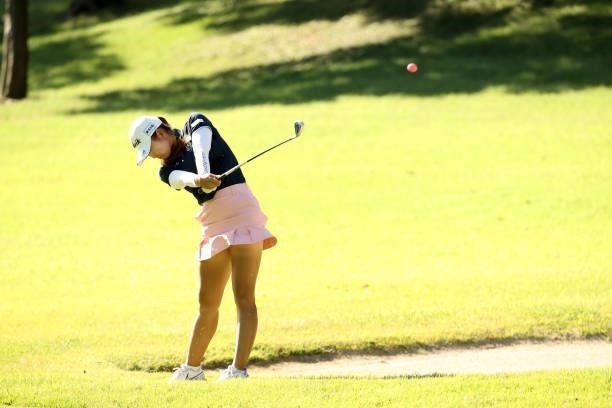 Rio Ishii of Japan hits her second shot on the 2nd hole during the second round of the Stanley Ladies at Tomei Country Club on October 9, 2021 in...