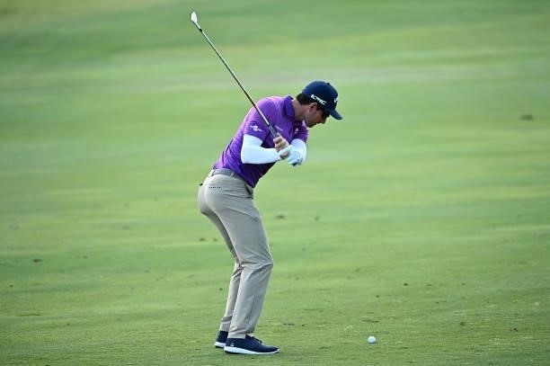 Dylan Frittelli hits from the fairway on the third hole during round two of the Shriners Children's Open at TPC Summerlin on October 08, 2021 in Las...