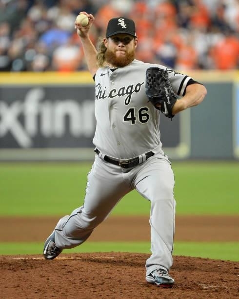 Craig Kimbrel of the Chicago White Sox pitches against the Houston Astros during Game Two of the American League Division Series on October 8, 2021...
