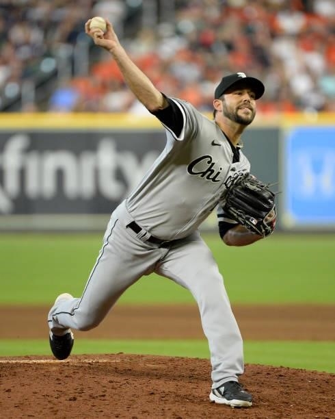 Ryan Tepera of the Chicago White Sox pitches against the Houston Astros during Game Two of the American League Division Series on October 8, 2021 at...