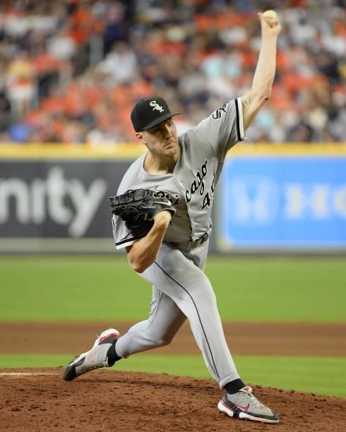 Garrett Crochet of the Chicago White Sox pitches against the Houston Astros during Game Two of the American League Division Series on October 8, 2021...