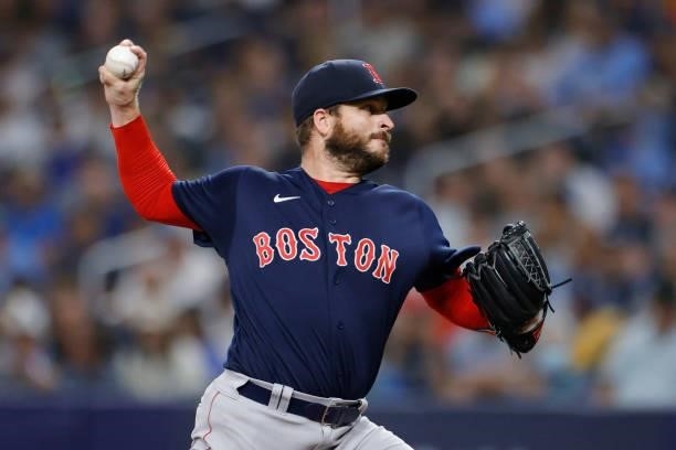 Ryan Brasier of the Boston Red Sox pitches in the seventh inning against the Tampa Bay Rays during Game 2 of the American League Division Series at...
