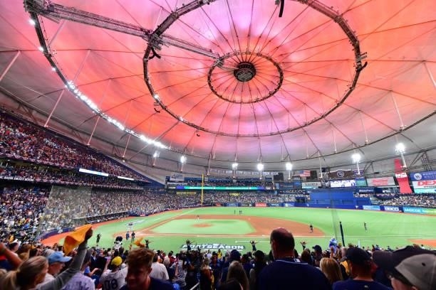General view during Game 2 of the American League Division Series between the Tampa Bay Rays and the Boston Red Sox at Tropicana Field on October 08,...