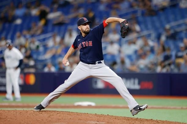 Matt Barnes of the Boston Red Sox pitches in the ninth inning against the Tampa Bay Rays during Game 2 of the American League Division Series at...