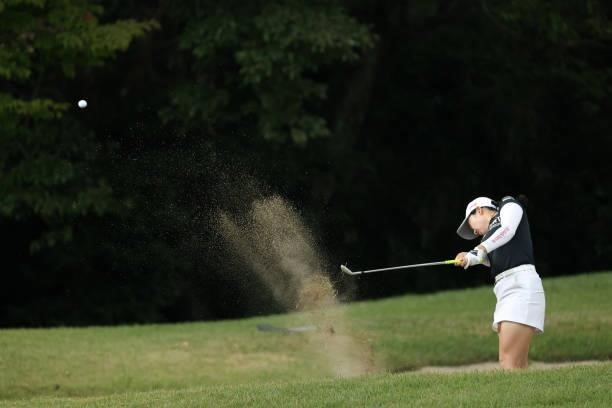 Sakura Koiwai hits her second shot out from a bunker on the 5th hole during the second round of the Stanley Ladies at Tomei Country Club on October...
