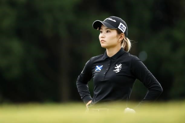 Akira Yamaji of Japan is seen on the 6th tee during the second round of the Stanley Ladies at Tomei Country Club on October 9, 2021 in Susono,...