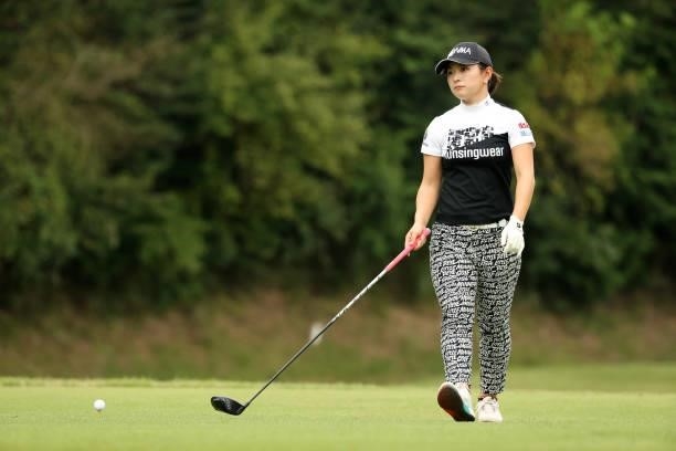 Momo Yoshikawa of Japan is see before her tee shot on the 3rd hole during the second round of the Stanley Ladies at Tomei Country Club on October 9,...
