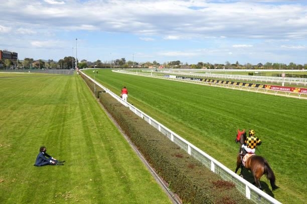 Brett Prebble riding Probabeel to the start before winning in race 6, the Neds Might And Power, during Melbourne Racing at Caulfield Racecourse on...
