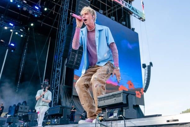 Machine Gun Kelly performs during Weekend 2 of the ACL Music Festival at Zilker Park on October 08, 2021 in Austin, Texas.