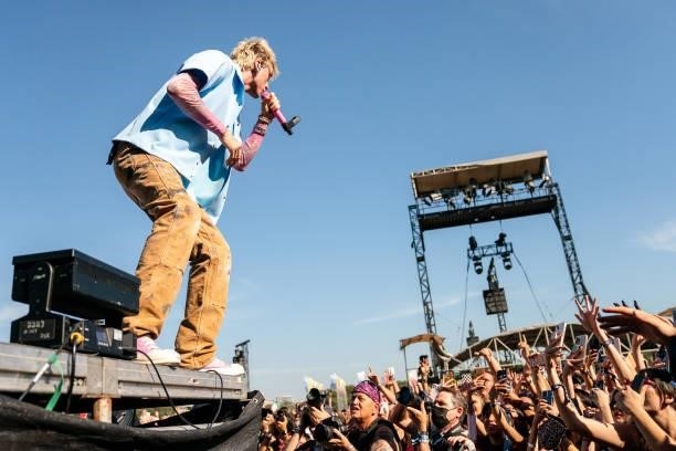 Machine Gun Kelly performs during Weekend 2 of the ACL Music Festival at Zilker Park on October 08, 2021 in Austin, Texas.