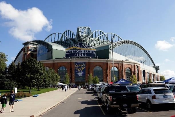 View of the stadium before Game One of the National League division series between the Milwaukee Brewers and the Atlanta Braves at American Family...