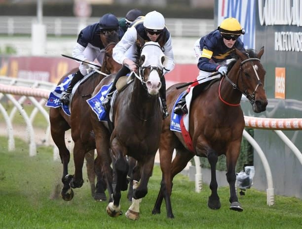 Jye McNeil riding I'm Thunderstruck winning Race 9, the Hyland Race Colours Toorak Handicap, during Melbourne Racing at Caulfield Racecourse on...