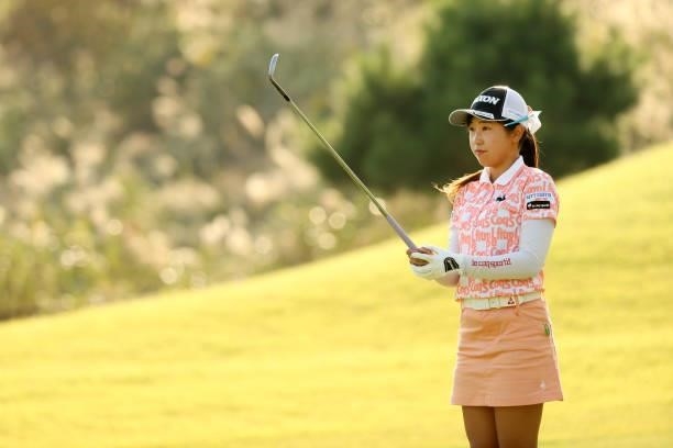 Nana Suganuma of Japan is seen before her second shot on the 15th hole during the second round of the Stanley Ladies at Tomei Country Club on October...