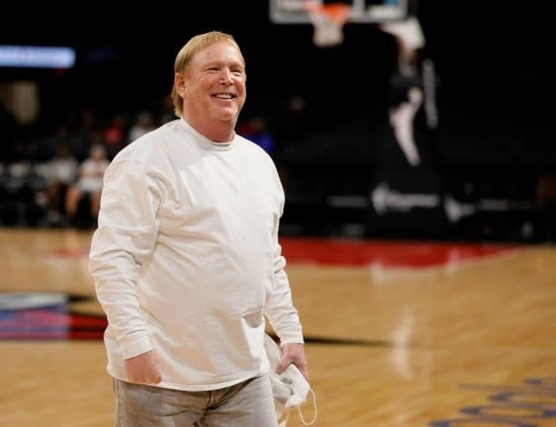 Las Vegas Raiders owner and managing general partner and Las Vegas Aces owner Mark Davis arrives at Game Five of the 2021 WNBA Playoffs semifinals...