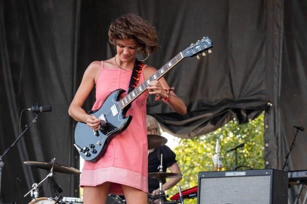 Singer and guitarist Carlotta Cosials of Hinds performs live on stage during Austin City Limits Festival at Zilker Park on October 08, 2021 in...