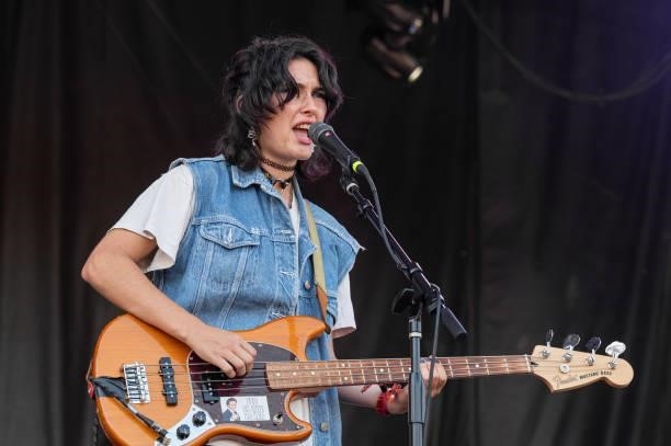 Bassist Ade Martin of Hinds performs live on stage during Austin City Limits Festival at Zilker Park on October 08, 2021 in Austin, Texas.