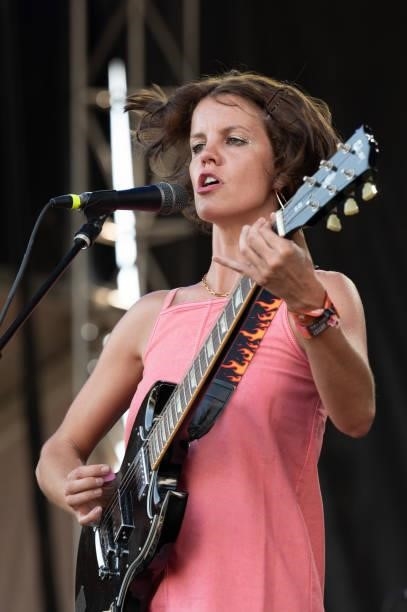 Singer and guitarist Carlotta Cosials of Hinds performs live on stage during Austin City Limits Festival at Zilker Park on October 08, 2021 in...