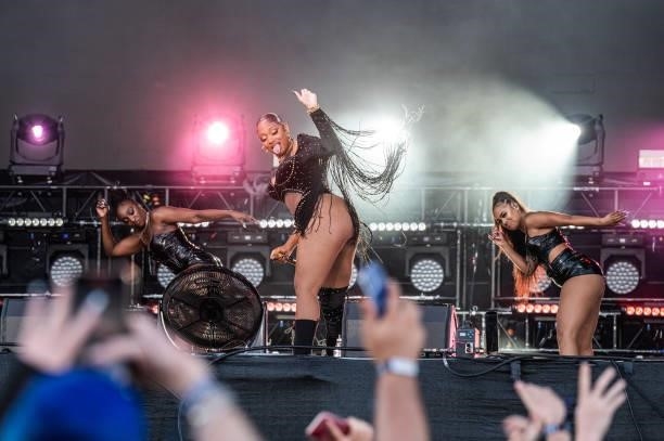 Rapper Megan Thee Stallion performs live on stage during Austin City Limits Festival at Zilker Park on October 08, 2021 in Austin, Texas.
