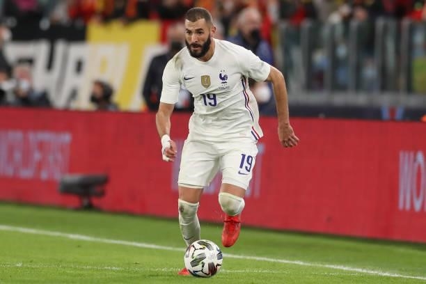 Karim Benzema of France during the UEFA Nations League 2021 Semi-final match between Belgium and France at Juventus Stadium on October 07, 2021 in...