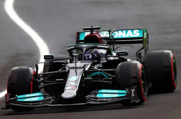 Lewis Hamilton of Great Britain driving the Mercedes AMG Petronas F1 Team Mercedes W12 during qualifying ahead of the F1 Grand Prix of Turkey at...