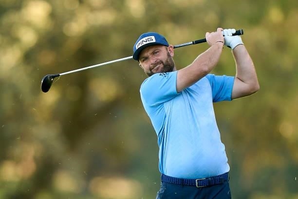 Andy Sullivan of England plays a shot during Day Three of The Open de Espana at Club de Campo Villa de Madrid on October 09, 2021 in Madrid, Spain.