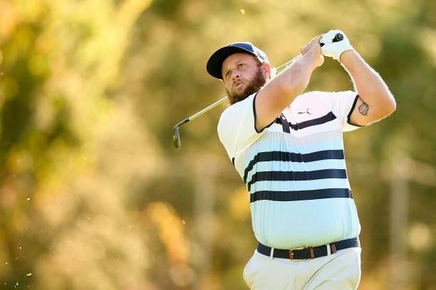 Andrew Johnston of England plays a shot during Day Three of The Open de Espana at Club de Campo Villa de Madrid on October 09, 2021 in Madrid, Spain.