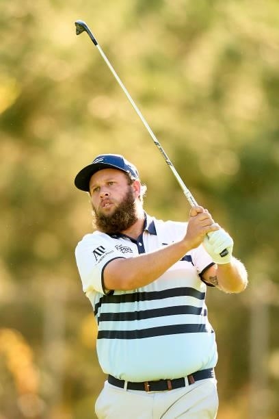 Andrew Johnston of England watches his shot during Day Three of The Open de Espana at Club de Campo Villa de Madrid on October 09, 2021 in Madrid,...