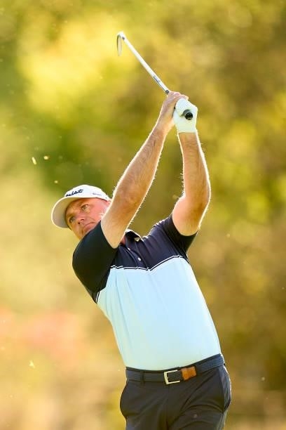 Graeme Storm of England plays a shot during Day Three of The Open de Espana at Club de Campo Villa de Madrid on October 09, 2021 in Madrid, Spain.