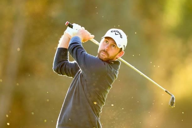 Robin Sciot-Siegrist of France plays a shot during Day Three of The Open de Espana at Club de Campo Villa de Madrid on October 09, 2021 in Madrid,...