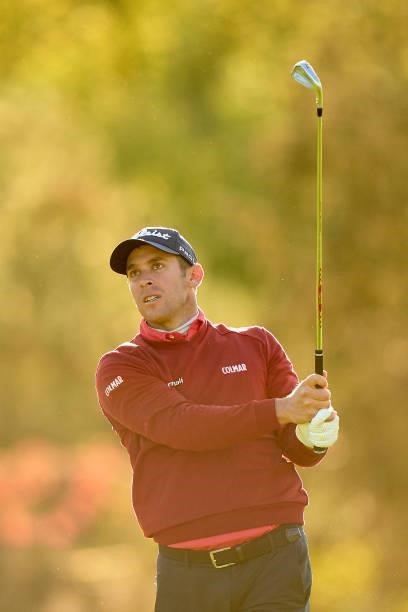 Lorenzo Gagli of Italy watches his shot during Day Three of The Open de Espana at Club de Campo Villa de Madrid on October 09, 2021 in Madrid, Spain.