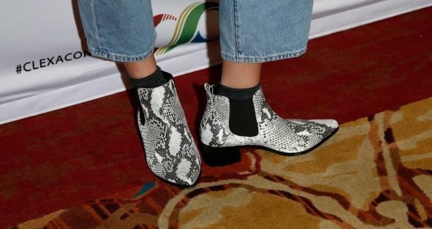 Actress Clarissa Thibeaux, shoes detail, attends the ClexaCon 2021 convention at the Tropicana Las Vegas on October 09, 2021 in Las Vegas, Nevada.