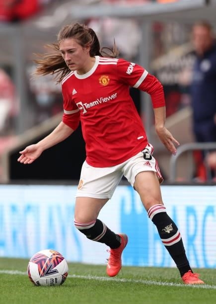 Hannah Blundell of Manchester United during the Barclays FA Women's Super League match between Manchester United Women and Manchester City Women at...