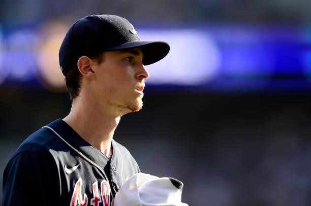 Max Fried of the Atlanta Braves on the field prior to game 2 of the National League Division Series against the Milwaukee Brewers at American Family...