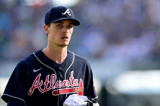 Max Fried of the Atlanta Braves on the field prior to game 2 of the National League Division Series against the Milwaukee Brewers at American Family...