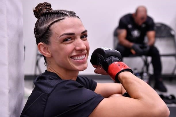 Mackenzie Dern poses for a photo backstage during the UFC Fight Night event at UFC APEX on October 09, 2021 in Las Vegas, Nevada.