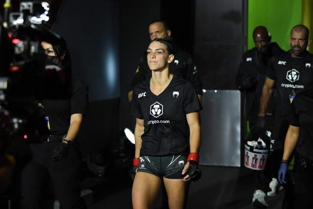 Mackenzie Dern walks to the octagon prior to her women's strawweight bout against Marina Rodriguez of Brazil during the UFC Fight Night event at UFC...