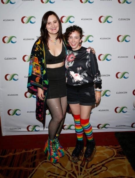 Actress Mary Chieffo and actor/writer Madi Goff attend the ClexaCon 2021 convention at the Tropicana Las Vegas on October 09, 2021 in Las Vegas,...