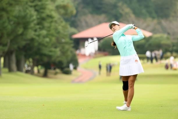 Ha-neul Kim of South Korea hits her second shot on the 1st hole during the final round of the Stanley Ladies at Tomei Country Club on October 10,...