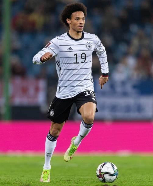 Leroy Sane of Germany runs with the ball during the 2022 FIFA World Cup Qualifier match between Germany and Romania at Imtech Arena on October 08,...