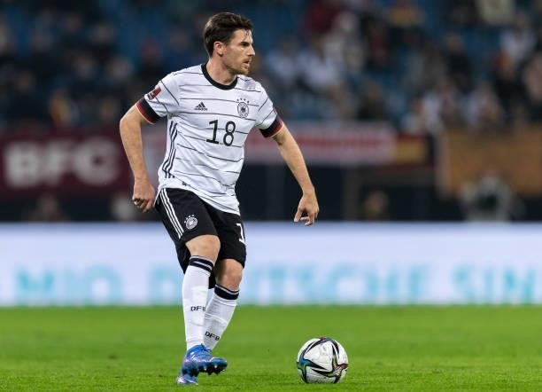 Jonas Hofmann of Germany runs with the ball during the 2022 FIFA World Cup Qualifier match between Germany and Romania at Imtech Arena on October 08,...