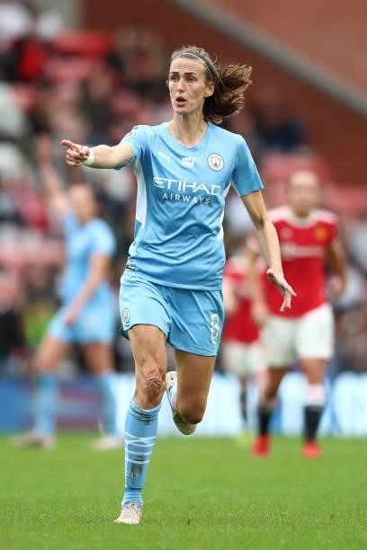 Jill Scott of Manchester City during the Barclays FA Women's Super League match between Manchester United Women and Manchester City Women at Leigh...
