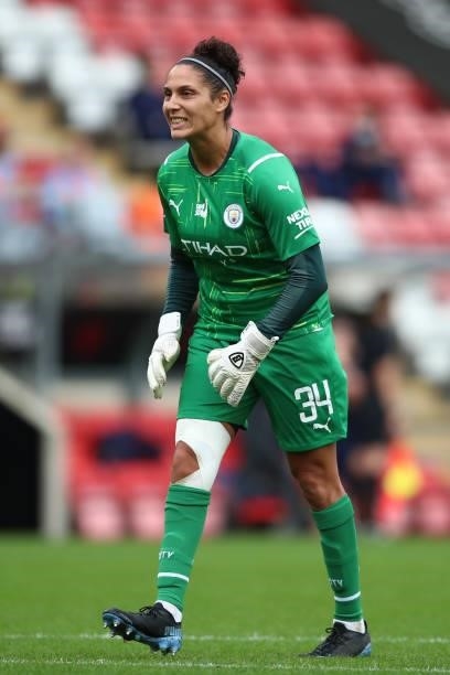 Karima Taieb of Manchester City during the Barclays FA Women's Super League match between Manchester United Women and Manchester City Women at Leigh...