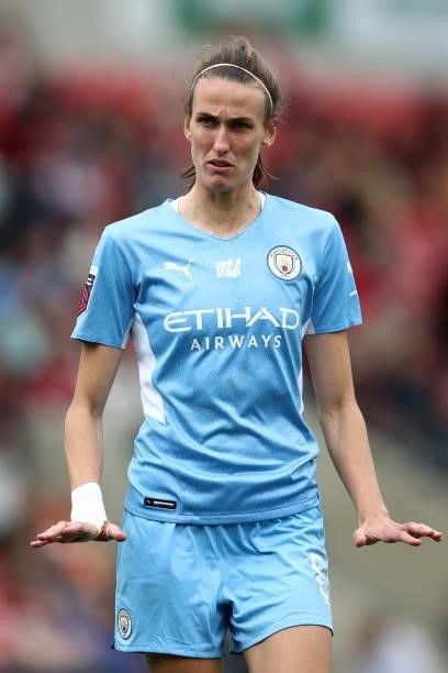 Jill Scott of Manchester City during the Barclays FA Women's Super League match between Manchester United Women and Manchester City Women at Leigh...