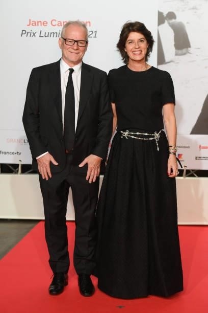 Thierry Fremaux and Irene Jacob attend the opening ceremony during the 13th Film Festival Lumiere In Lyon on October 09, 2021 in Lyon, France.