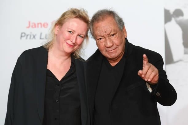 Tony Gatlif and a guest attend the opening ceremony during the 13th Film Festival Lumiere In Lyon on October 09, 2021 in Lyon, France.