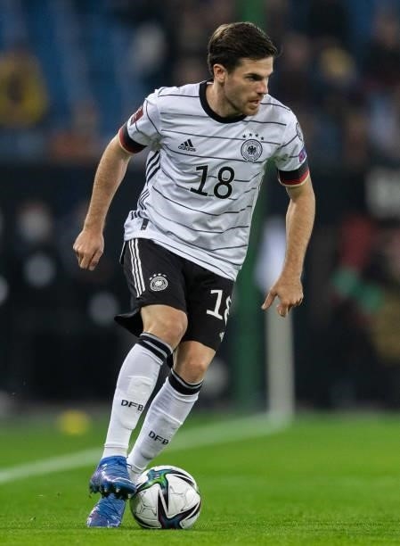 Jonas Hofmann of Germany runs with the ball during the 2022 FIFA World Cup Qualifier match between Germany and Romania at Imtech Arena on October 08,...
