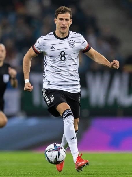 Leon Goretzka of Germany runs with the ball during the 2022 FIFA World Cup Qualifier match between Germany and Romania at Imtech Arena on October 08,...