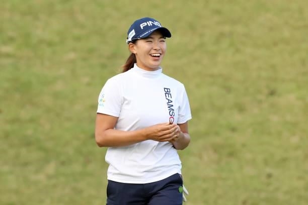 Hinako Shibuno of Japan celebrates the birdie on the playoff first hole on the 18th green during the final round of the Stanley Ladies at Tomei...